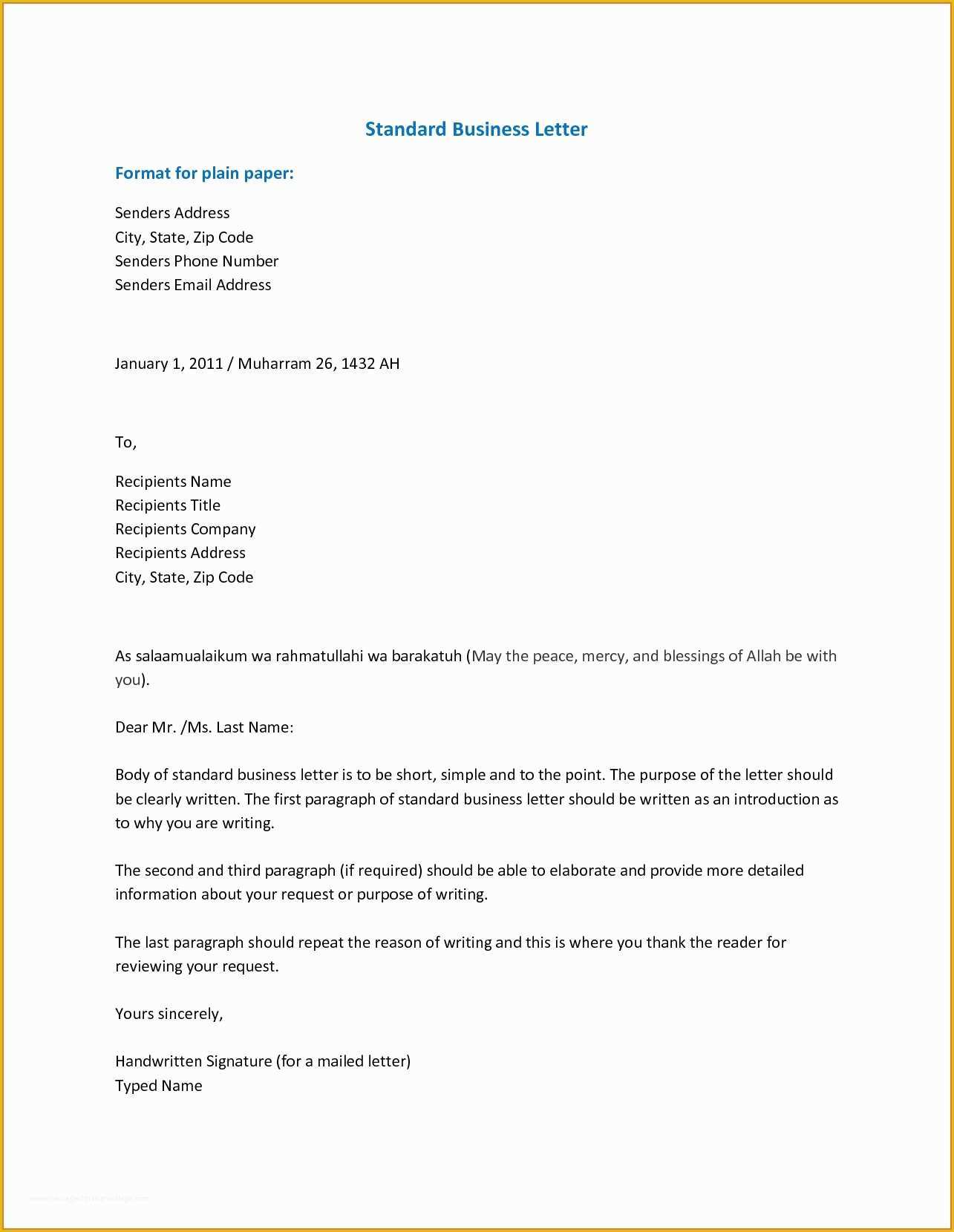 Free Business Letter format Template Of Standard Business Letter format Template