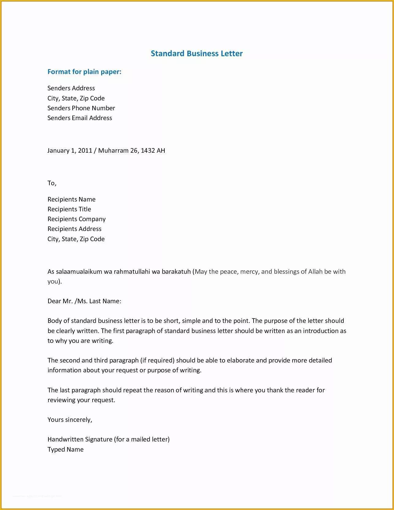 Free Business Letter format Template Of Standard Business Letter format Template