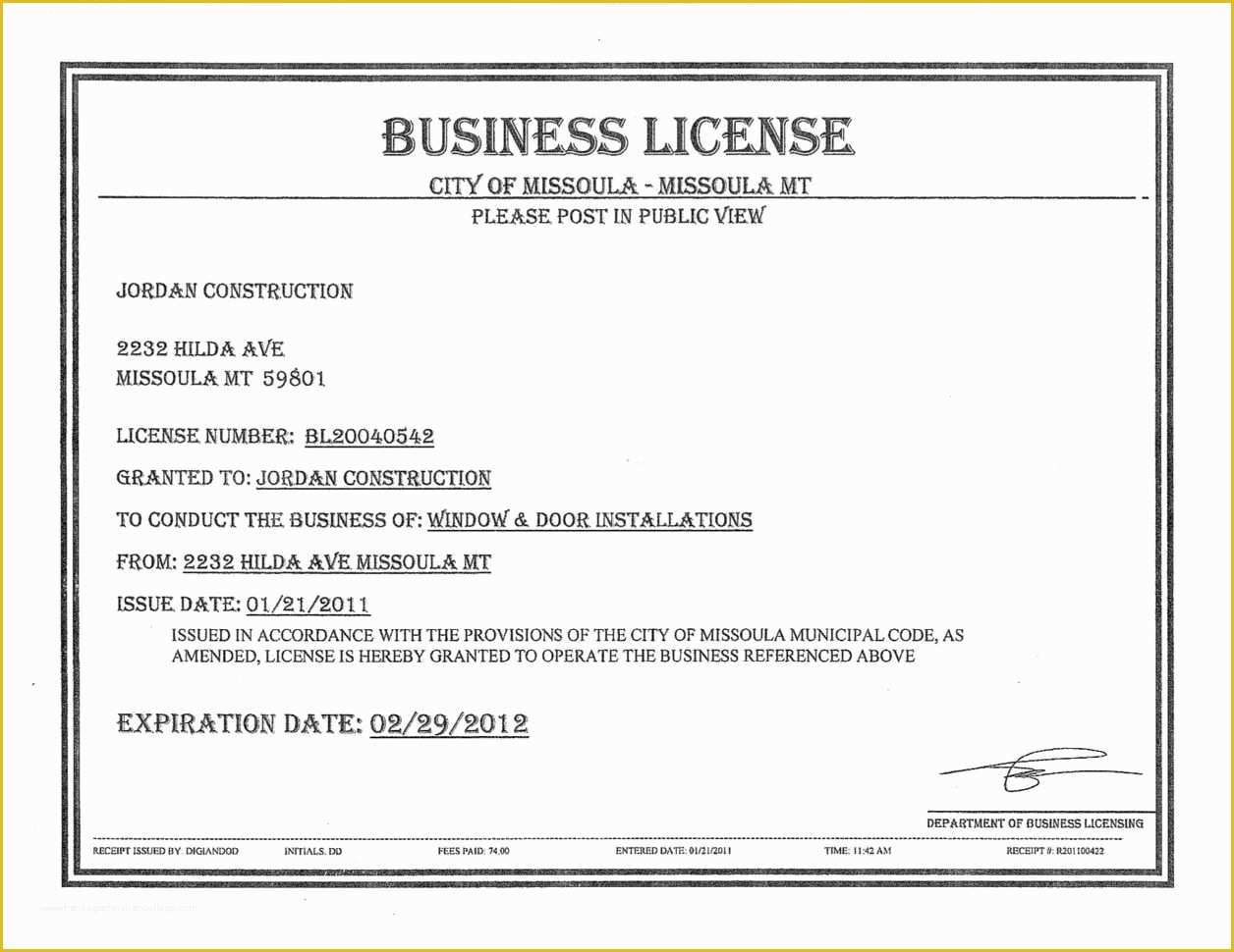 Free Business License Template Of Business License Samples Spreadsheet Templates for Busines