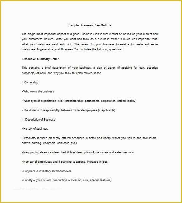 Free Business Plan Template Doc Of Business Plan Outline Template 7 Free Word Excel Pdf