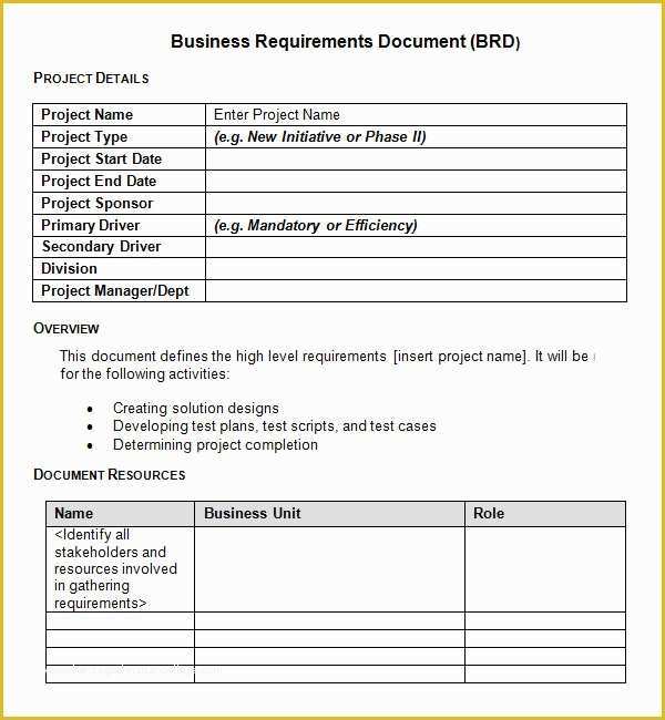 Free Business Plan Template Doc Of Sample Business Requirements Document 6 Free Documents