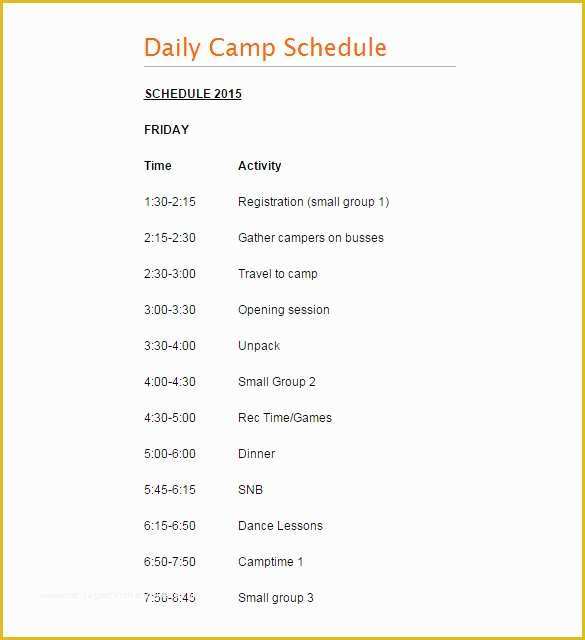 Free Business Plan Template for Summer Camp Of 9 Camp Schedule Templates Doc Pdf