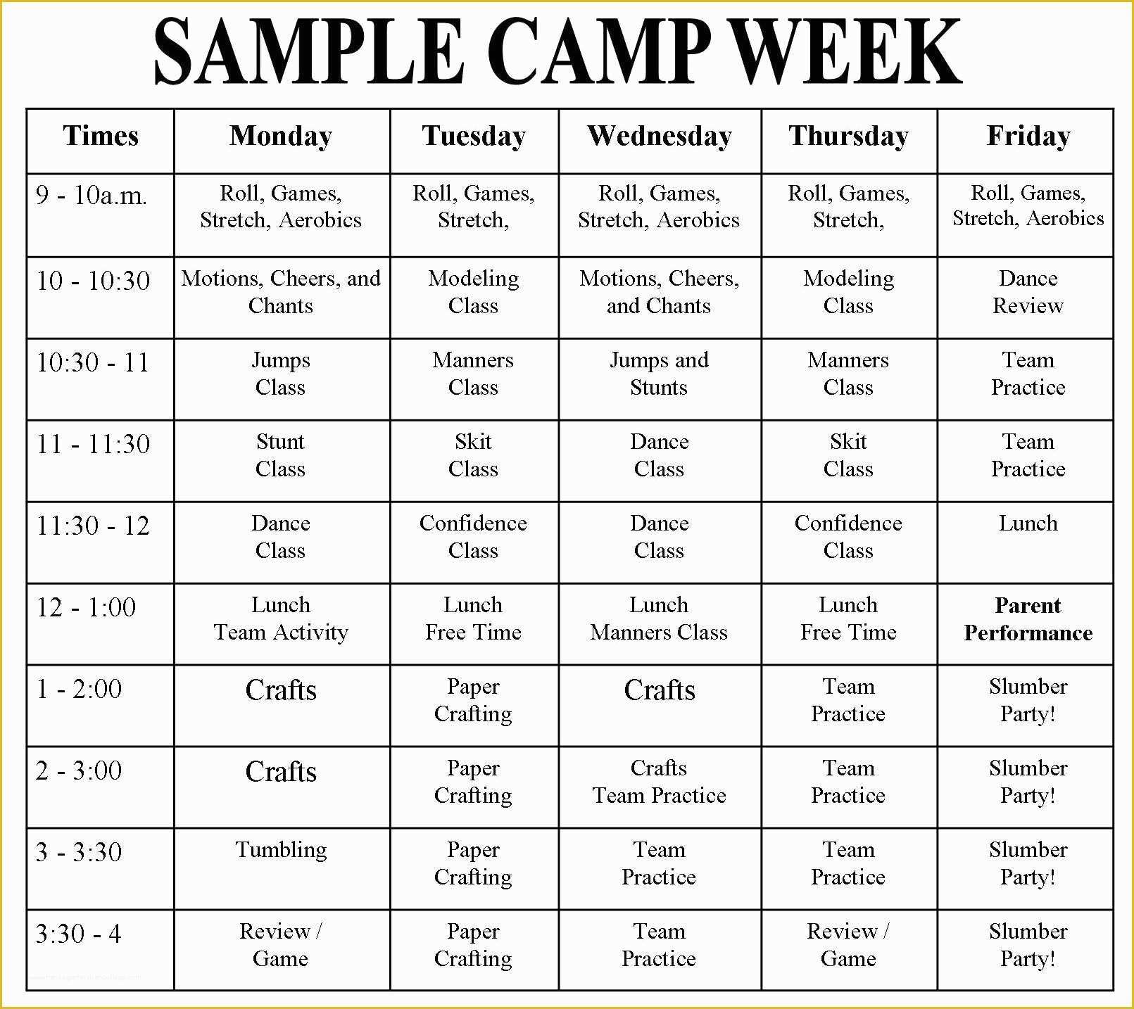 Free Business Plan Template for Summer Camp Of Dance Camp Games