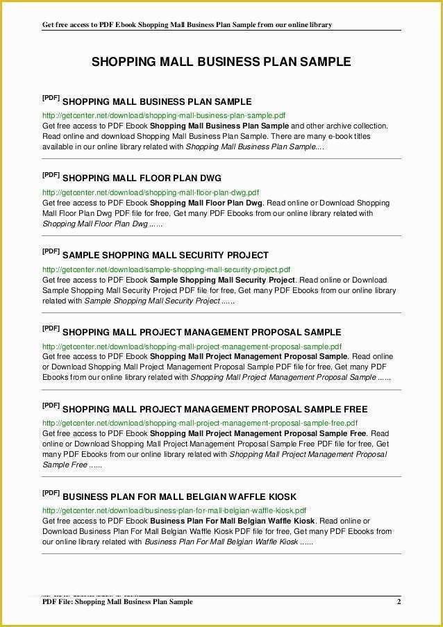 Free Business Plan Template Pdf Of Shopping Mall Business Plan Sample