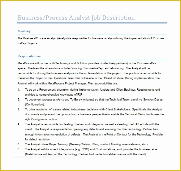 Free Business Process Template Of 11 Business Analyst Job Description Templates – Free