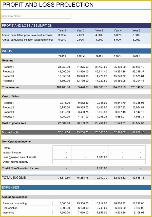 Free Business Projection Template Of 5 Year Financial Plan