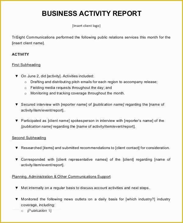 Free Business Report Template Of 9 Business Activity Report Templates Word Pdf Pages