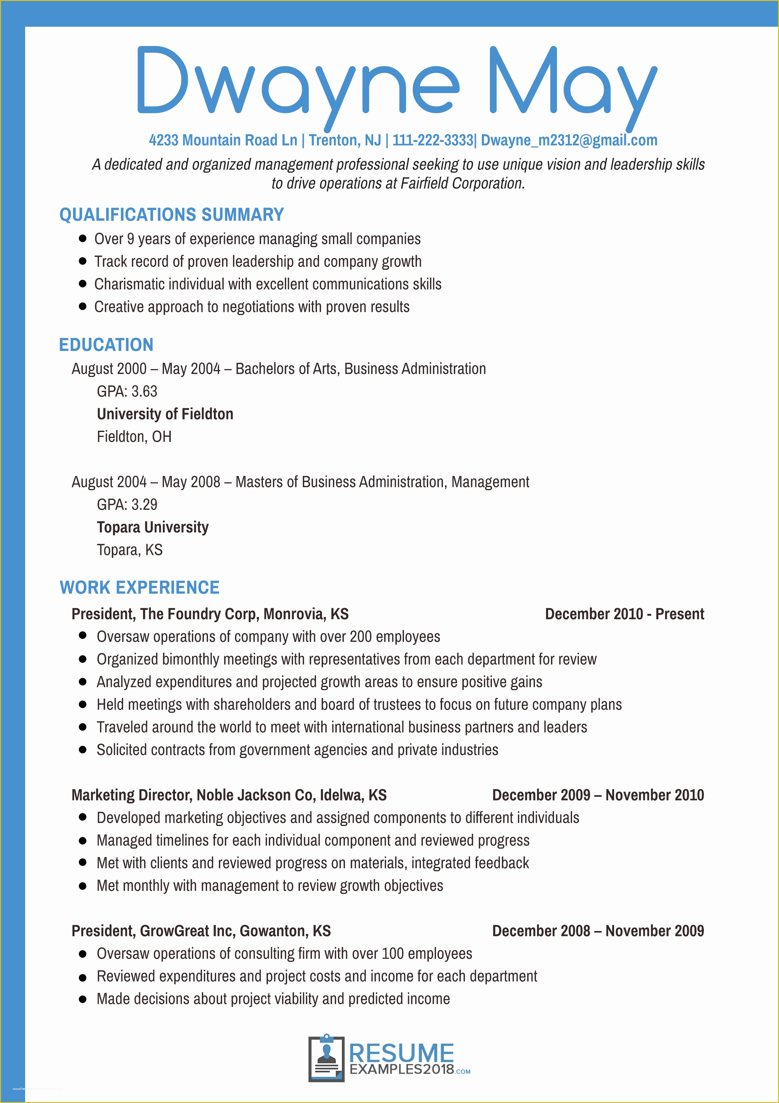 Free Business Resume Template 2018 Of Best Executive Resume Examples 2019 that Work