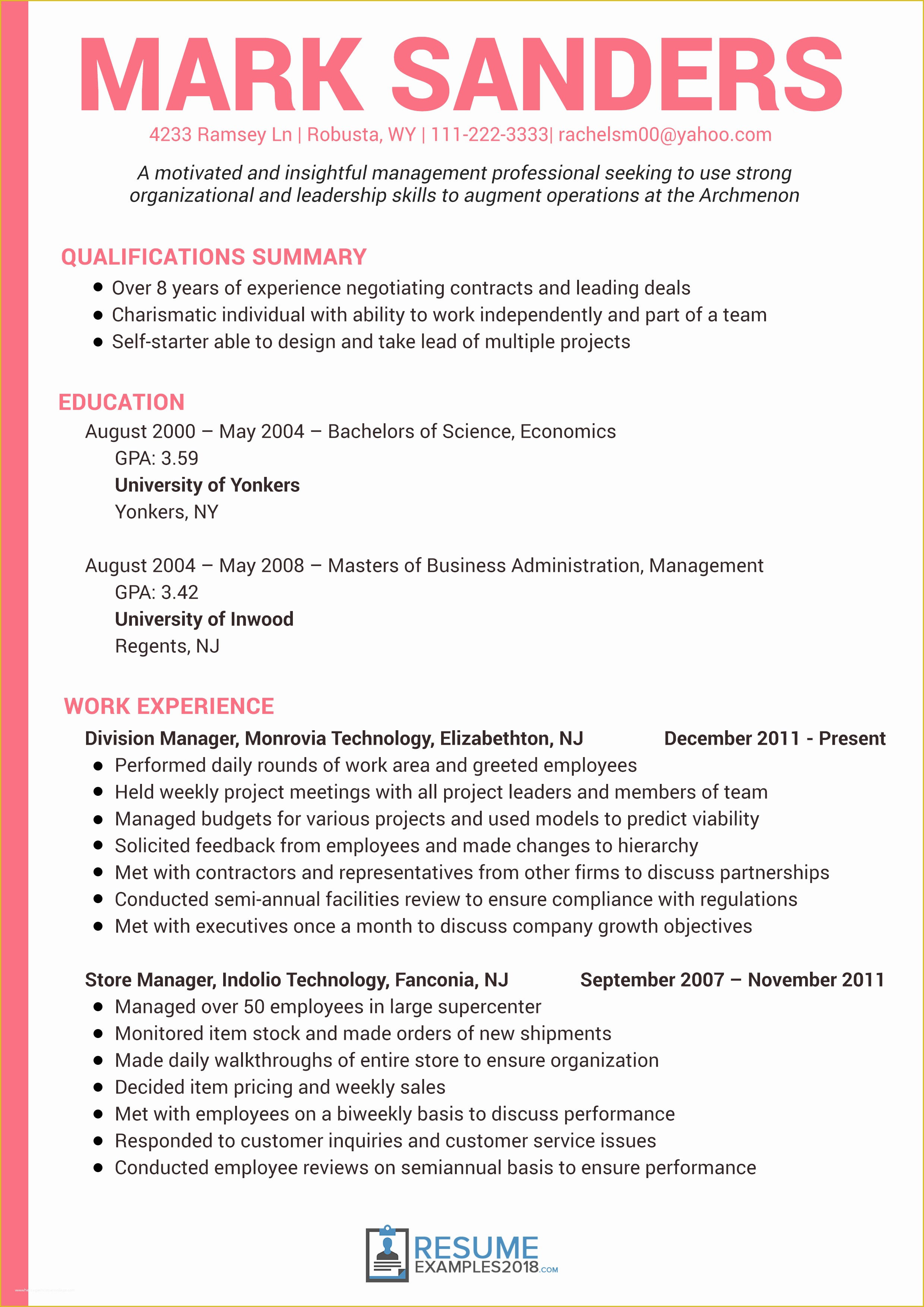Free Business Resume Template 2018 Of Get Better Results with Management Resume Examples 2019