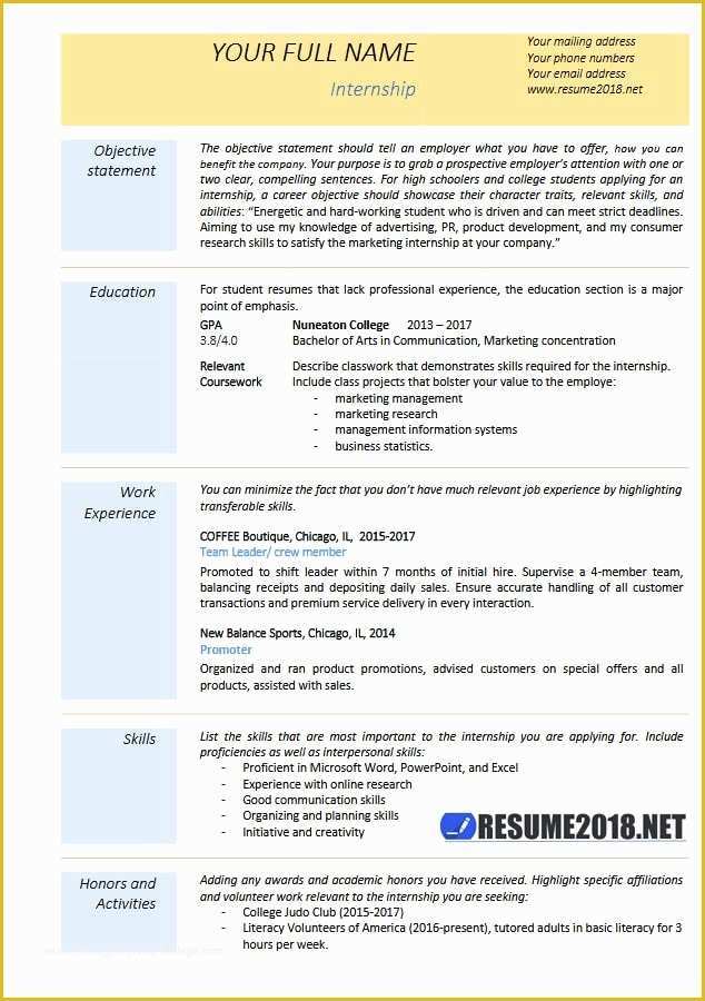 Free Business Resume Template 2018 Of Internship Resume Examples 2018 Resume 2018