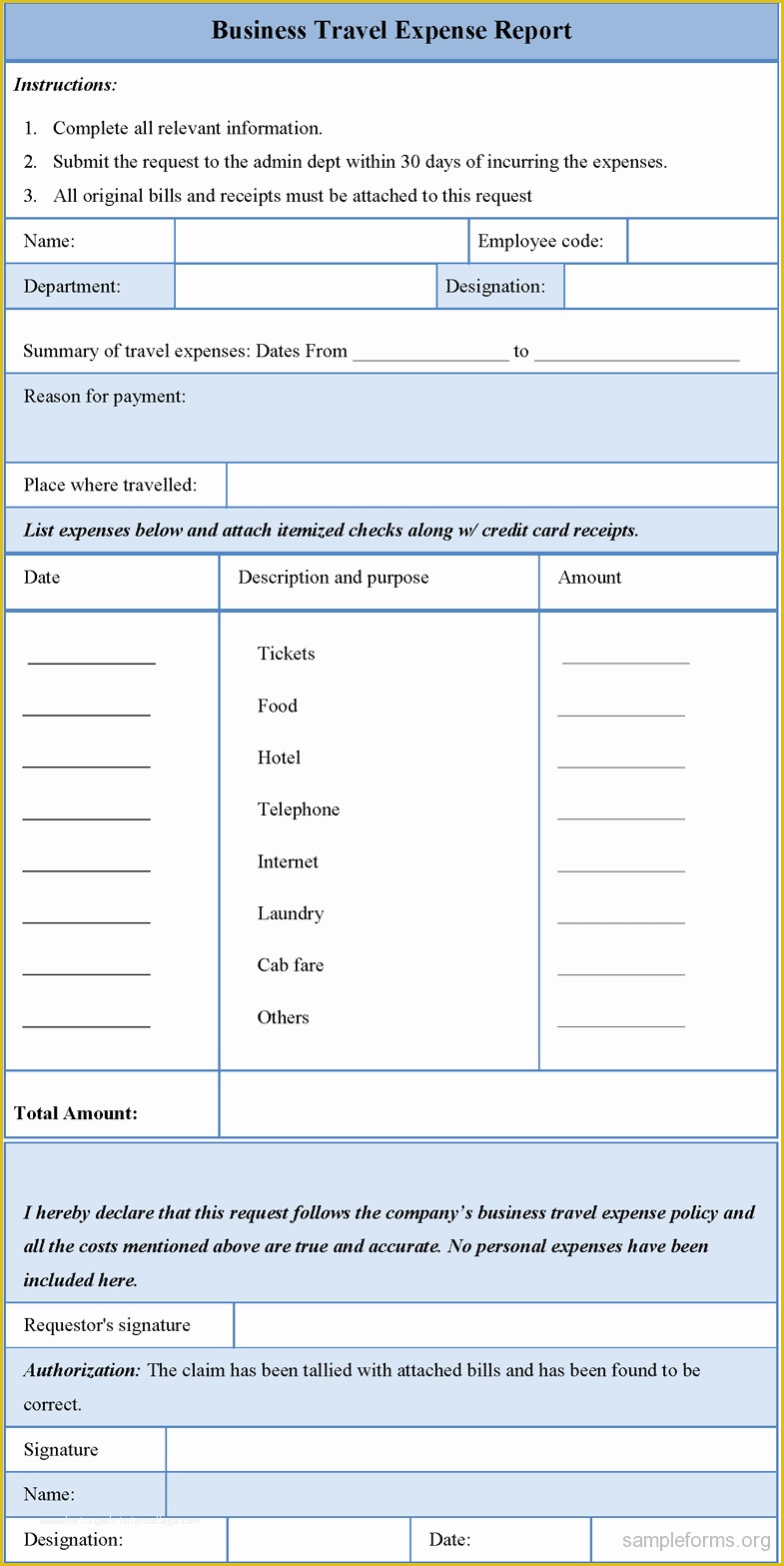 Free Business Trip Report Template Of Business Travel Expense Report form Sample forms