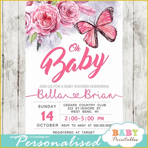 Free butterfly Baby Shower Invitation Templates Of butterfly Invitations for Baby Shower Floral Pink