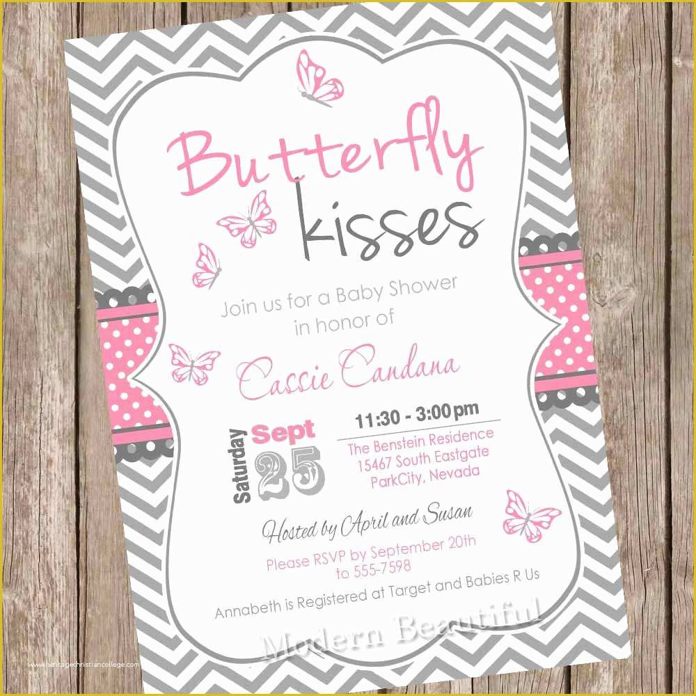Free butterfly Baby Shower Invitation Templates Of butterfly Kisses Baby Shower Invitation butterfly Baby Shower