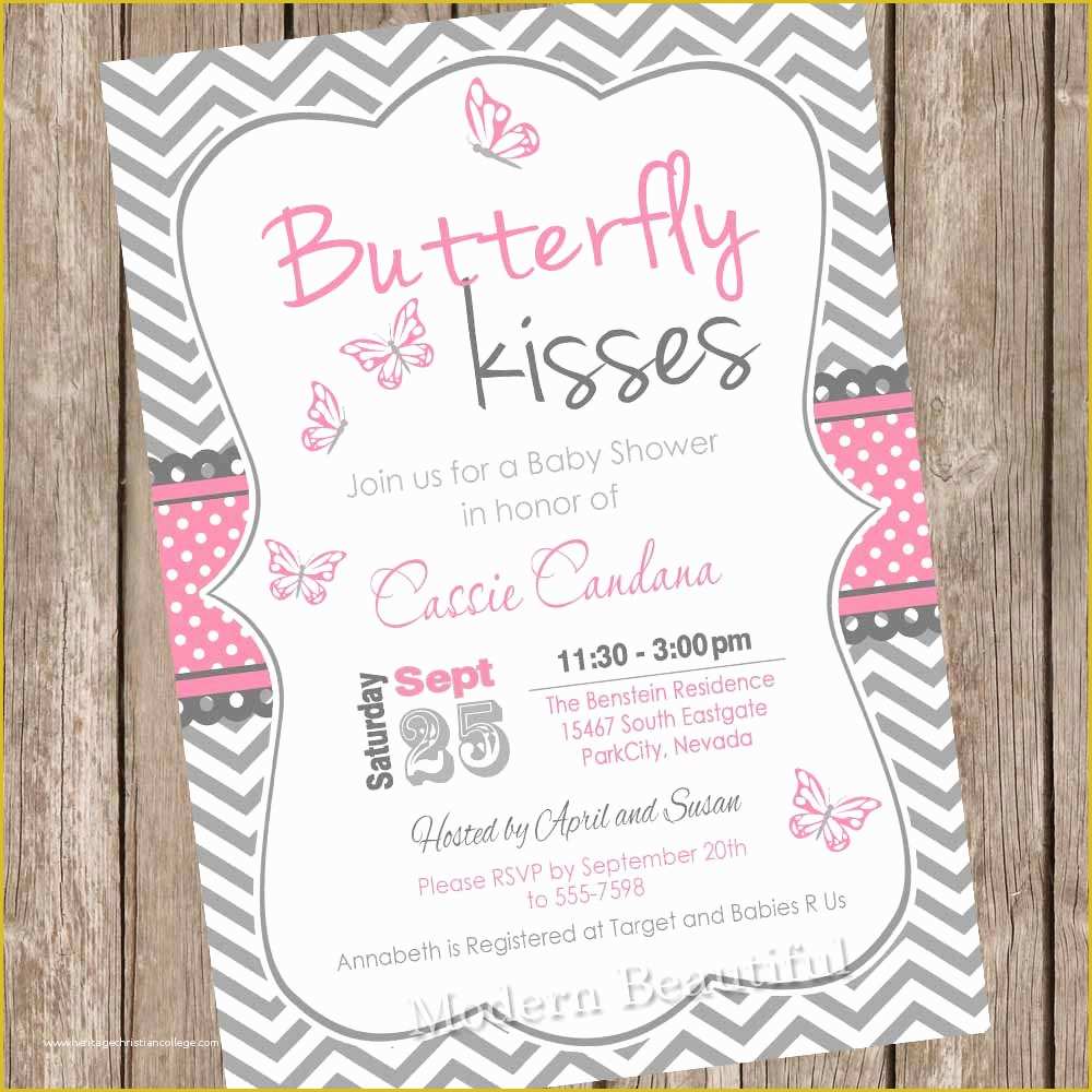 Free butterfly Baby Shower Invitation Templates Of butterfly Kisses Baby Shower Invitation butterfly Baby Shower