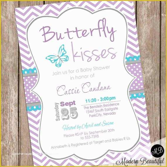 Free butterfly Baby Shower Invitation Templates Of butterfly Kisses Baby Shower Invitation Lavender butterfly