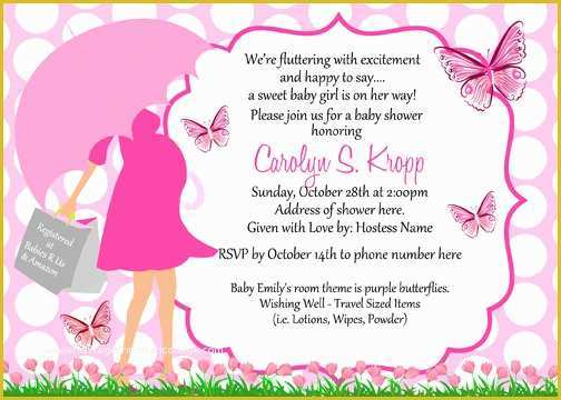 Free butterfly Baby Shower Invitation Templates Of butterfly Umbrella Baby Shower Invitation for Girls