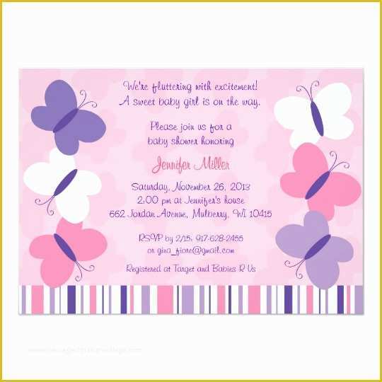 Free butterfly Baby Shower Invitation Templates Of Pink & Purple butterfly Baby Shower Invitations