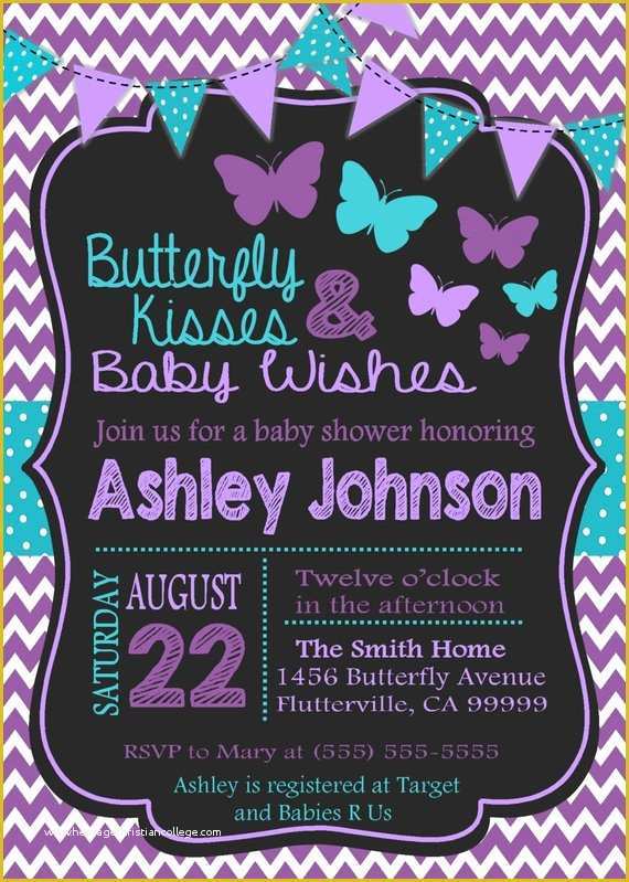 Free butterfly Baby Shower Invitation Templates Of Purple & Teal butterfly Baby Shower Invitation by