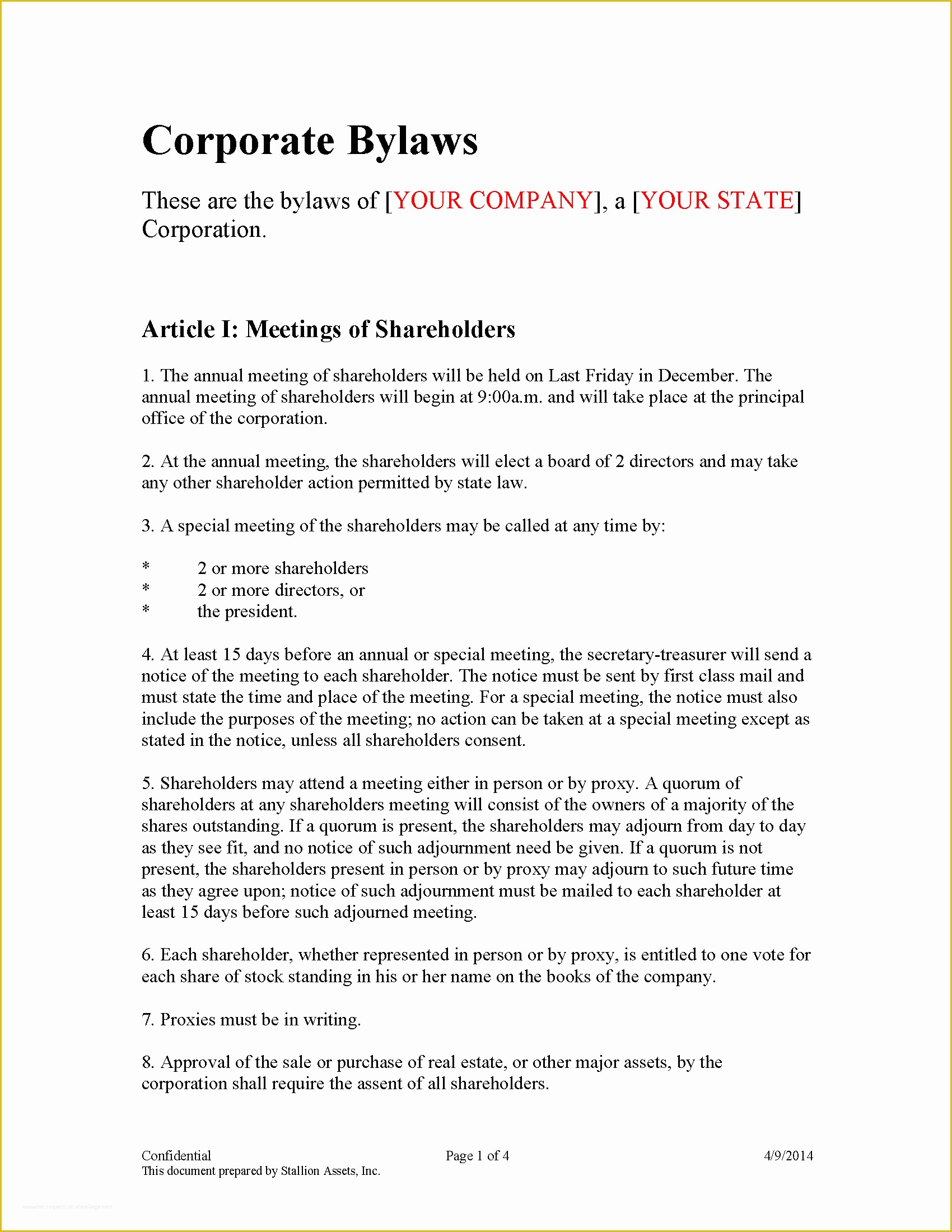 Free bylaws Template Of Best S Of S Corp bylaws Sample Corporate bylaws
