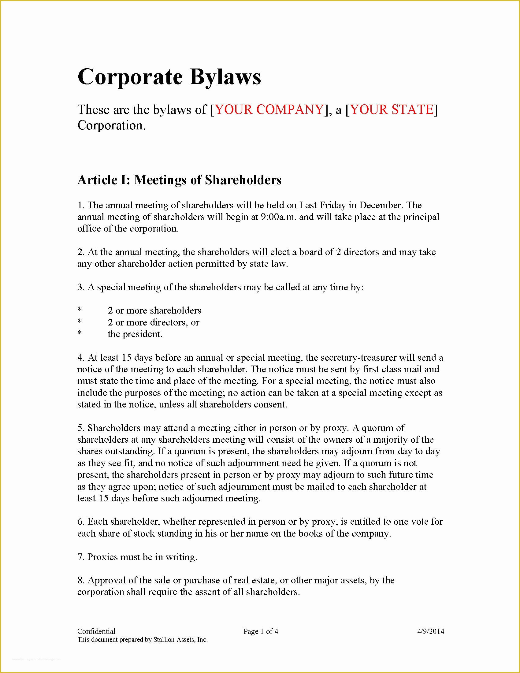 Free bylaws Template Of Best S Of S Corp bylaws Sample Corporate bylaws