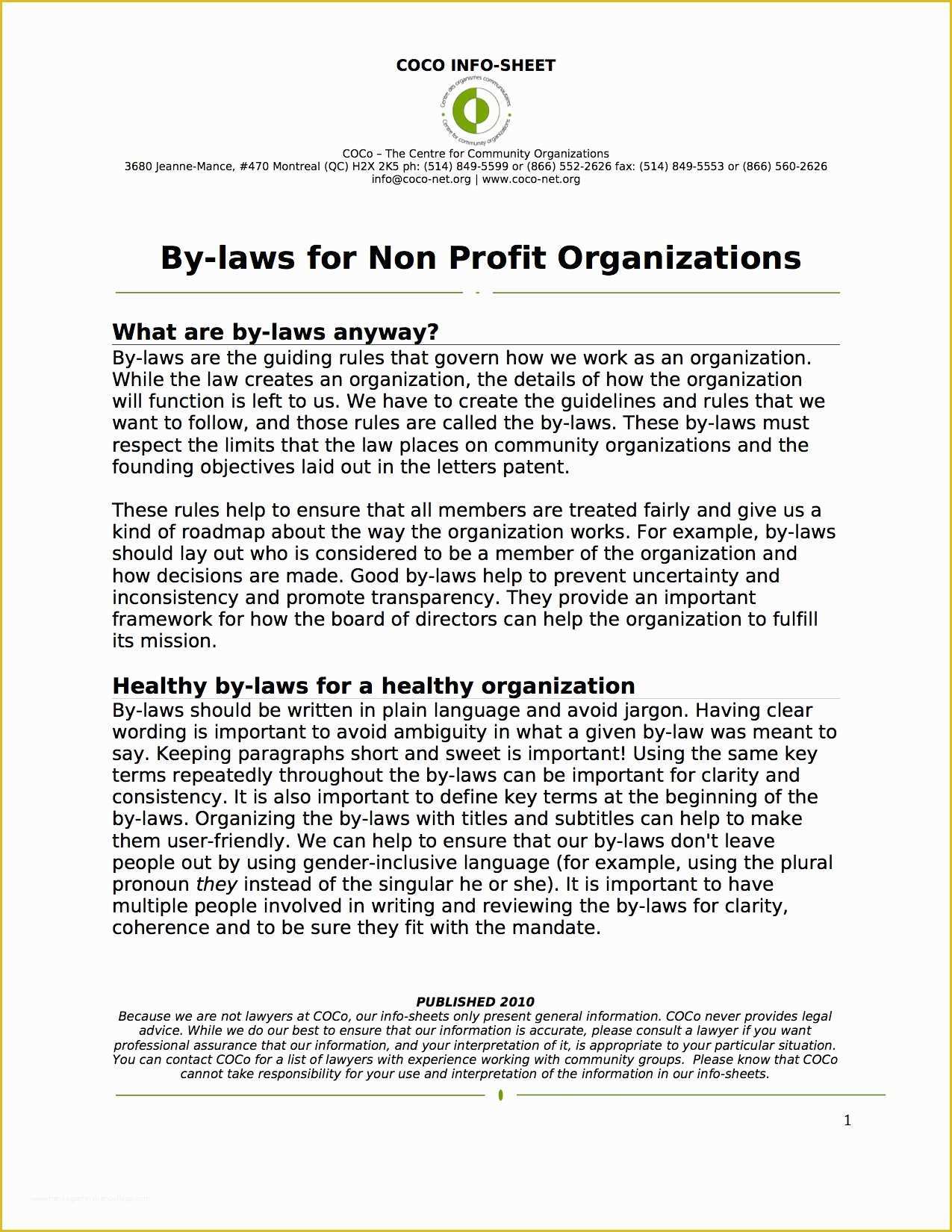 Free bylaws Template Of by Laws for Non Profit organizations Coco