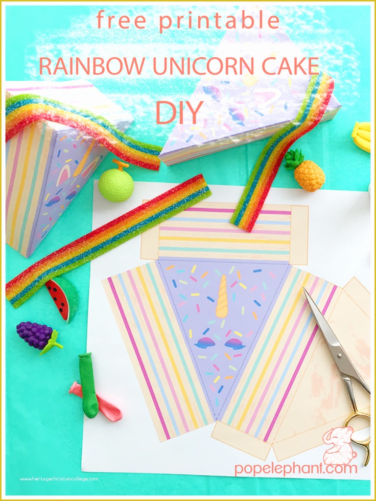 Free Cake Templates Print Of Unicorn Rainbow Cake Box Diy Free Printable Template