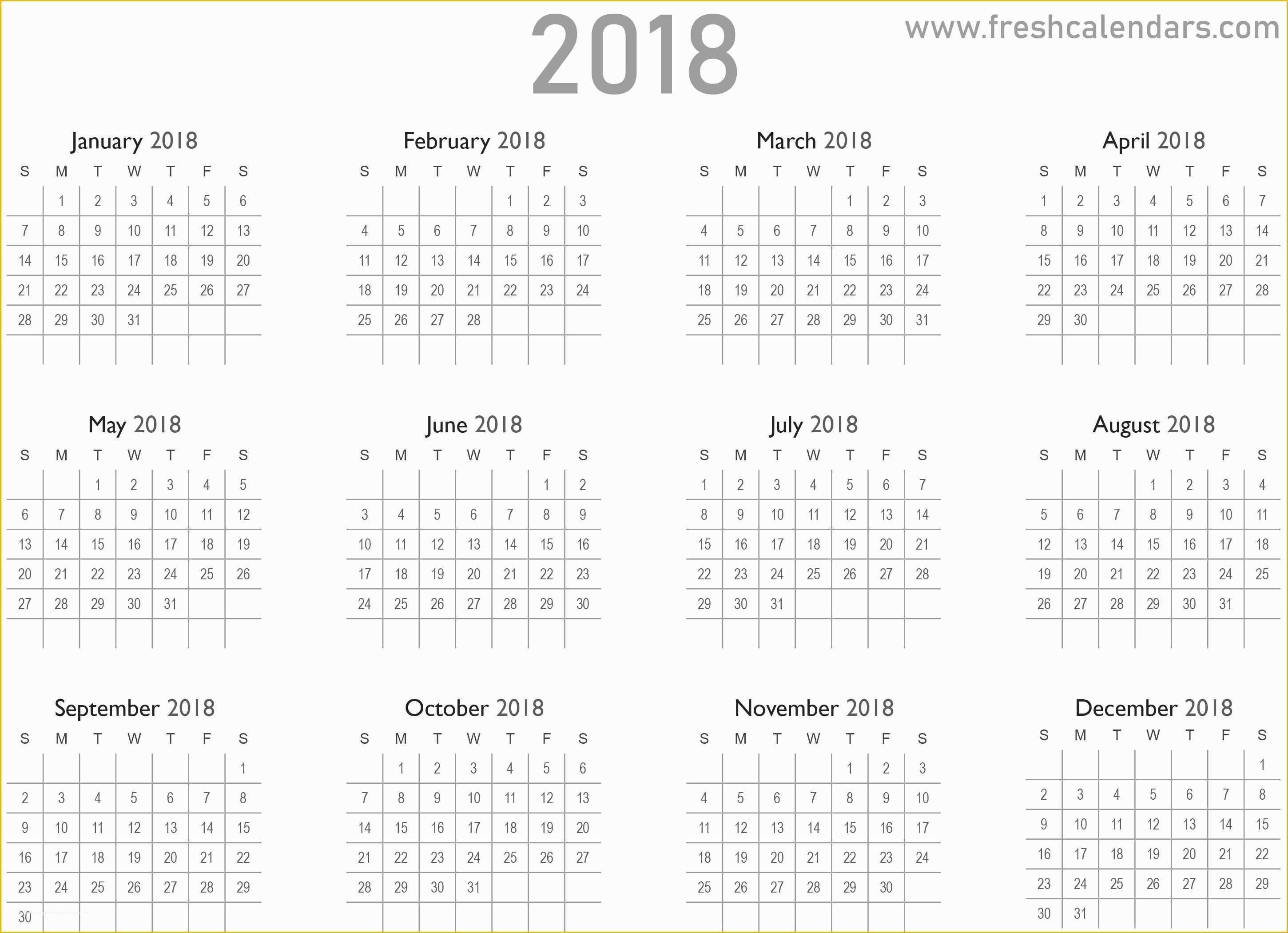 Free Calendar 2018 Template Of 2018 Calendar