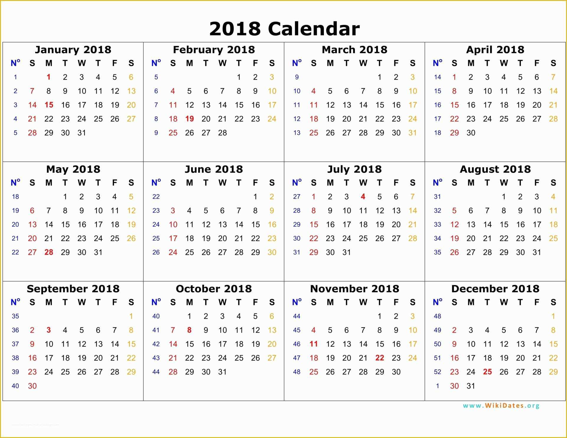 Free Calendar 2018 Template Of 2018 Calendar