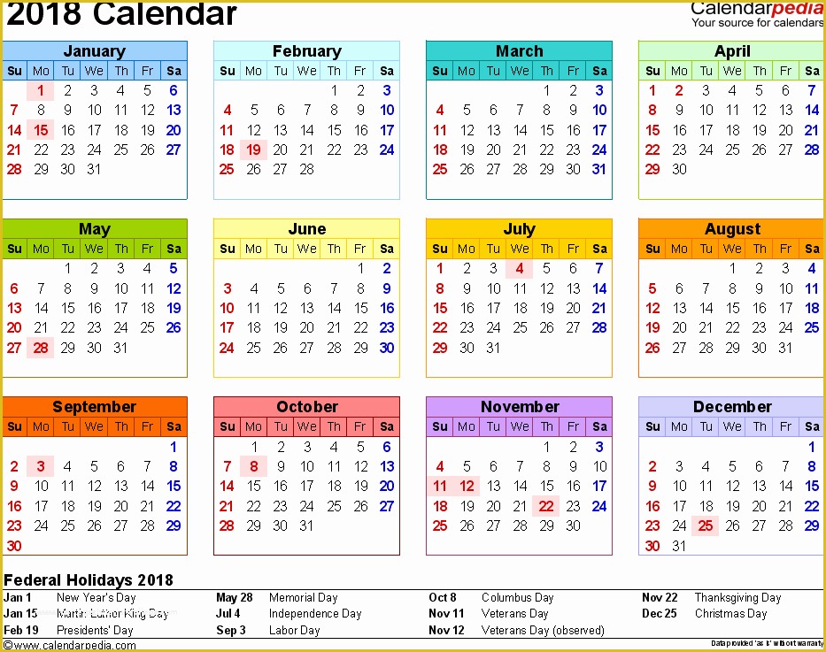 Free Calendar 2018 Template Of 2018 Calendar