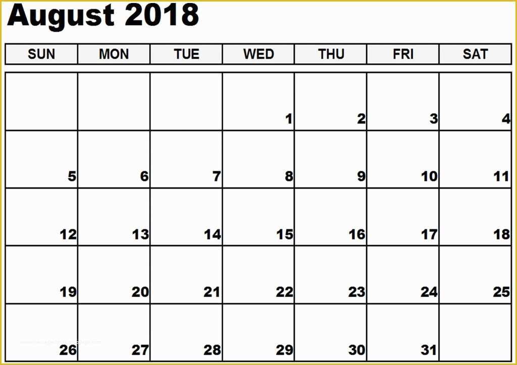 Free Calendar 2018 Template Of August 2018 Calendars
