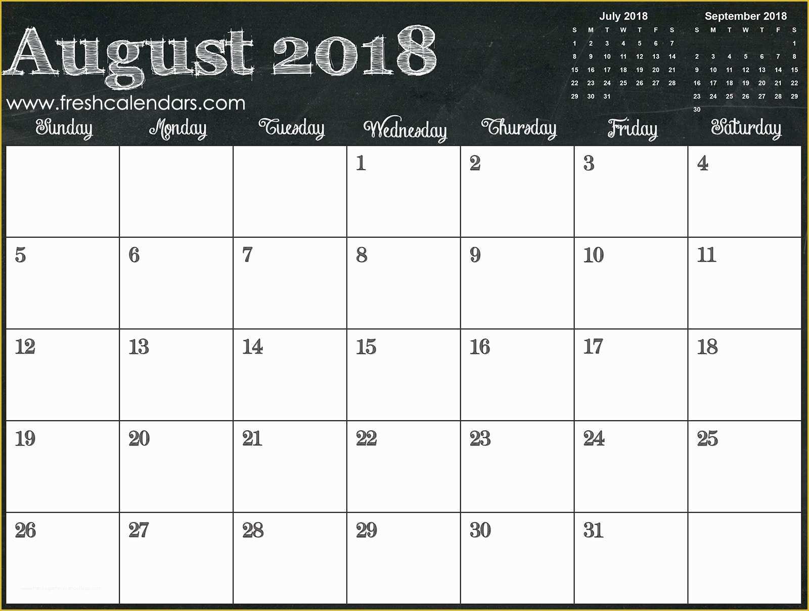 Free Calendar 2018 Template Of Blank August 2018 Calendar Printable Templates
