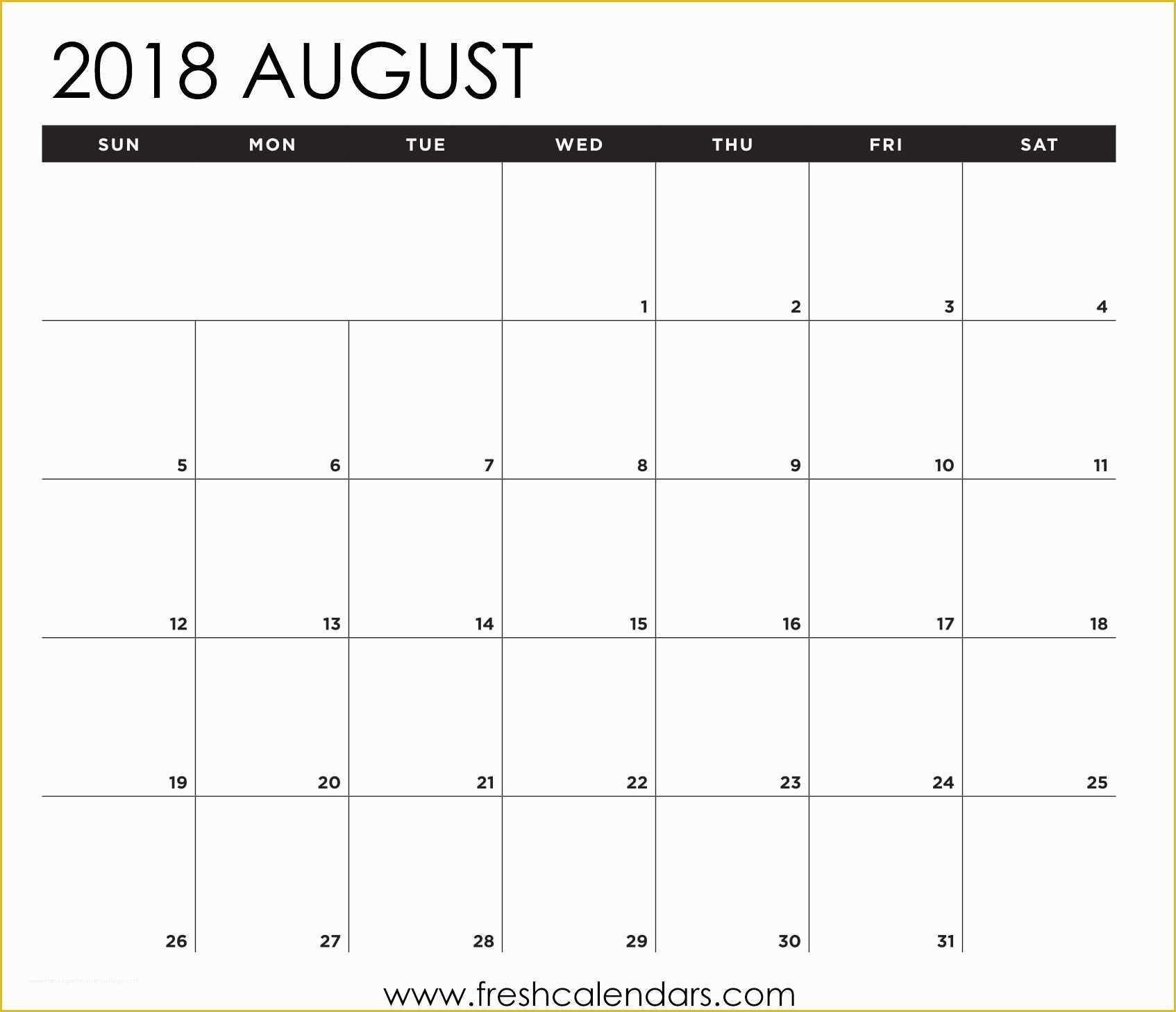 Free Calendar 2018 Template Of Blank August 2018 Calendar Printable Templates
