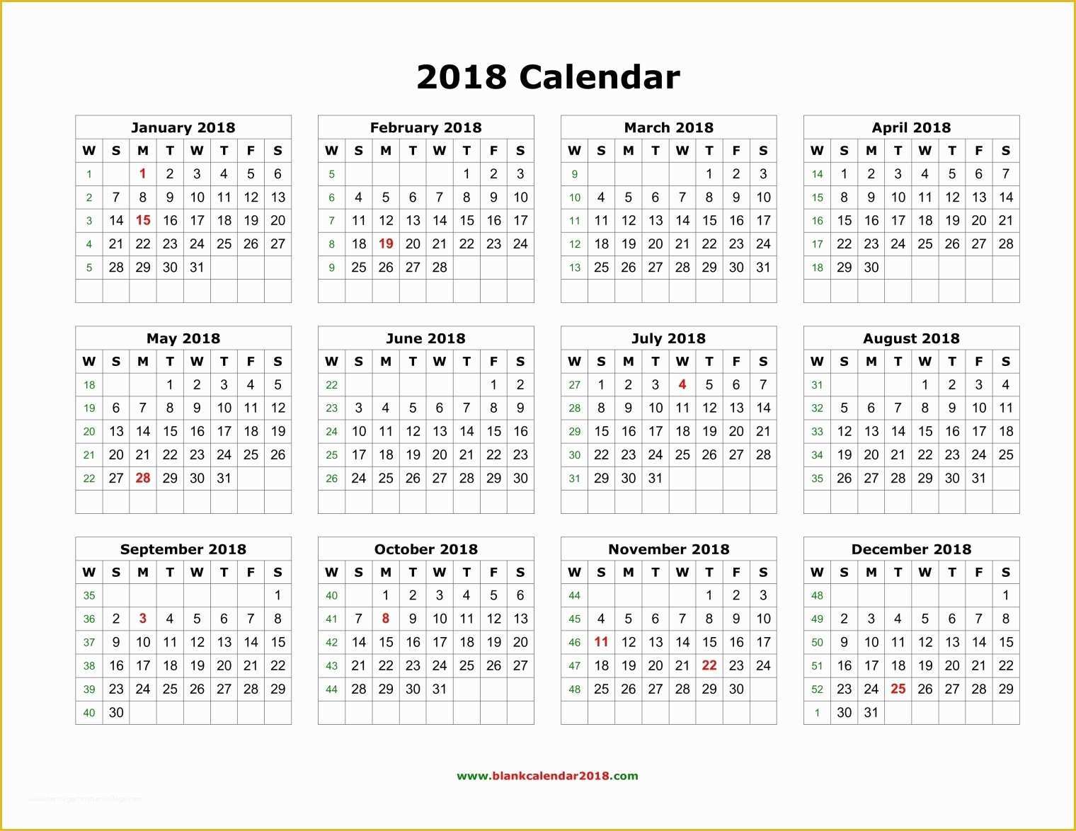 Free Calendar 2018 Template Of Blank Calendar 2018 Landscape