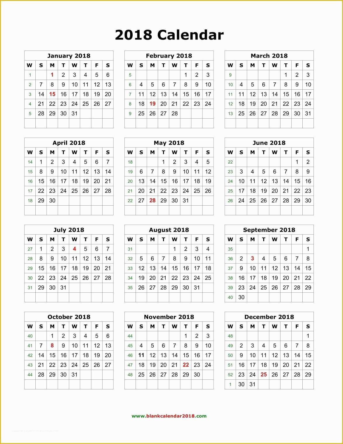 Free Calendar 2018 Template Of Blank Calendar 2018 Portrait