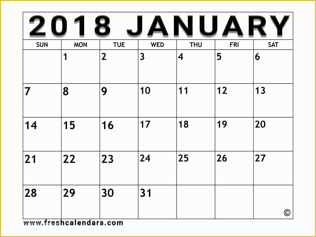 Free Calendar 2018 Template Of Blank January 2018 Calendar Printable Templates