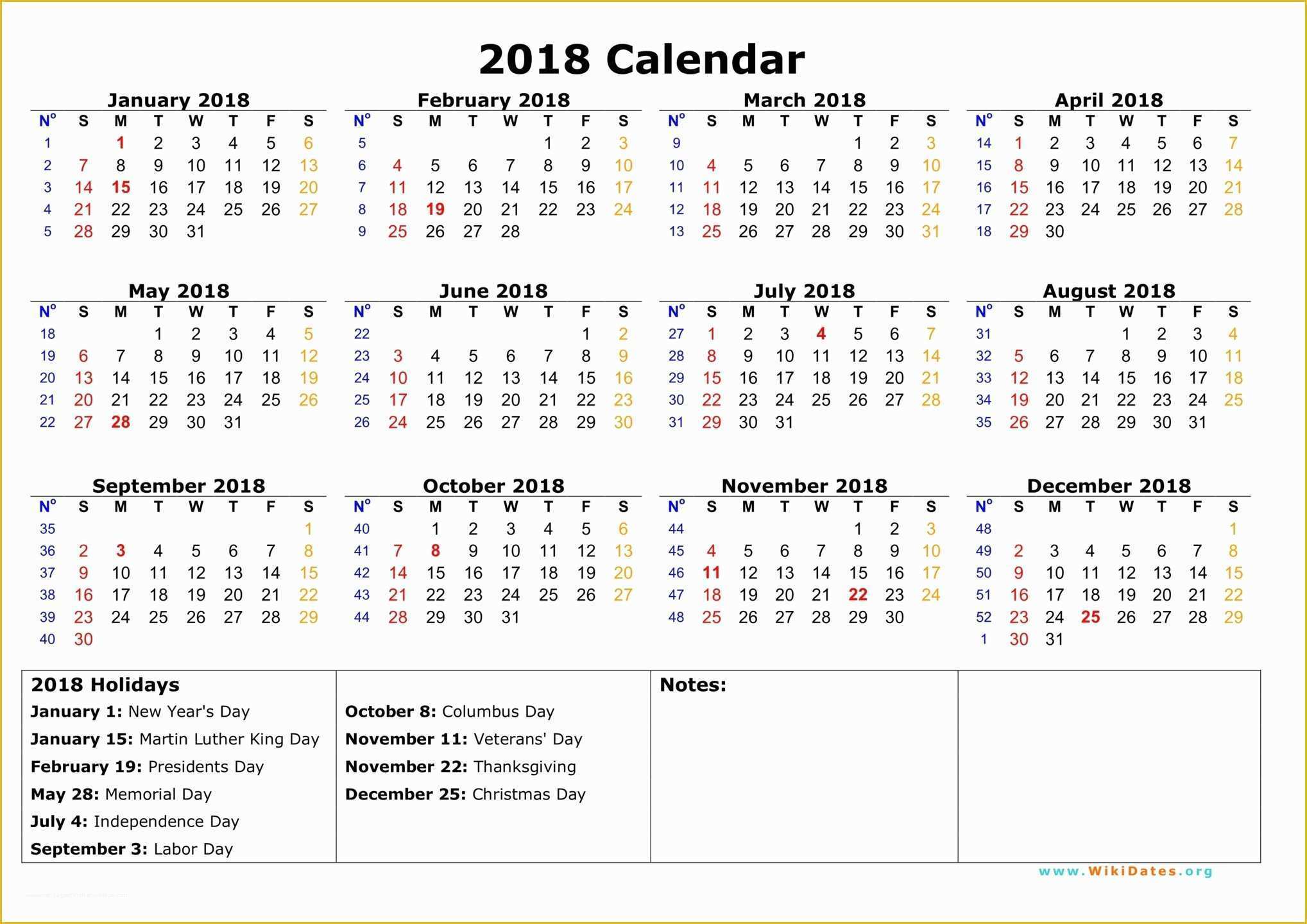 Free Calendar 2018 Template Of Free 2018 Calendar with Holidays