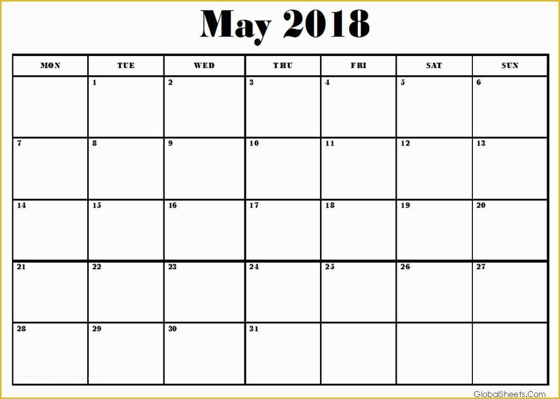 Free Calendar 2018 Template Of May 2018 Calendar Template Printable