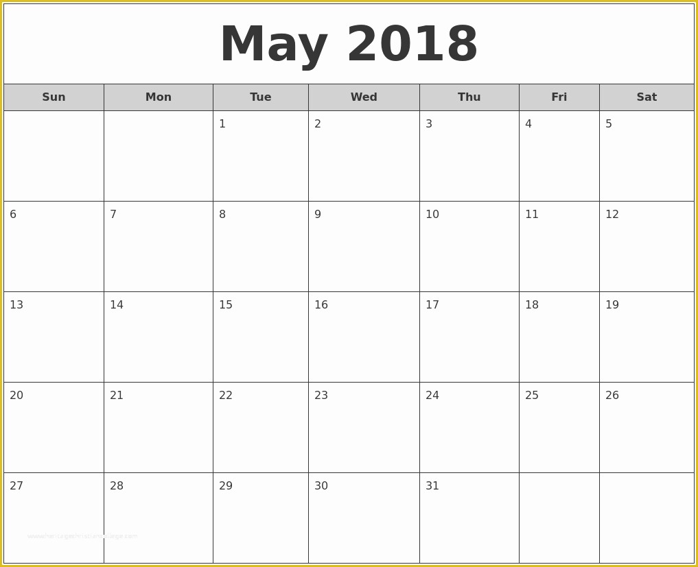 Free Calendar 2018 Template Of May 2018 Printable Calendar 8 Free Blank Templates