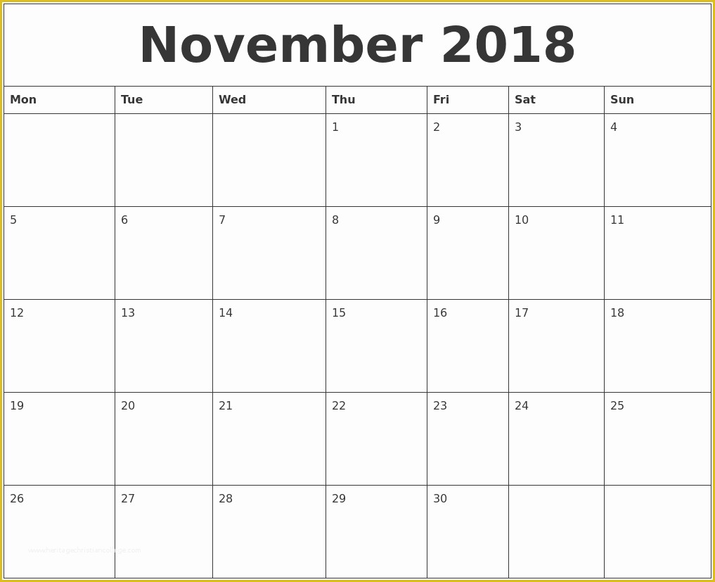 Free Calendar 2018 Template Of November 2018 Calendar Template