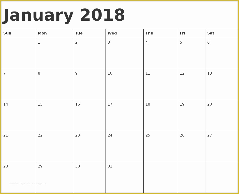 Free Calendar 2018 Template Of Printable Calendar 2018 [free] January 2018 Printable