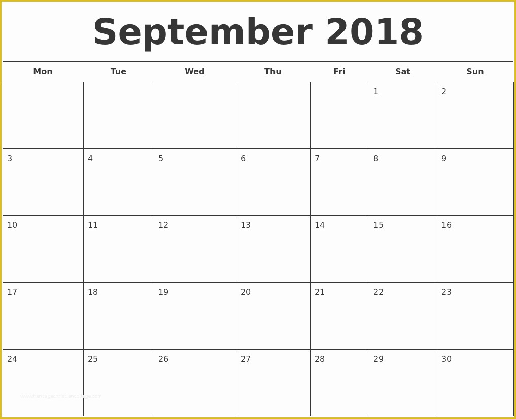 Free Calendar 2018 Template Of September 2018 Free Calendar Template