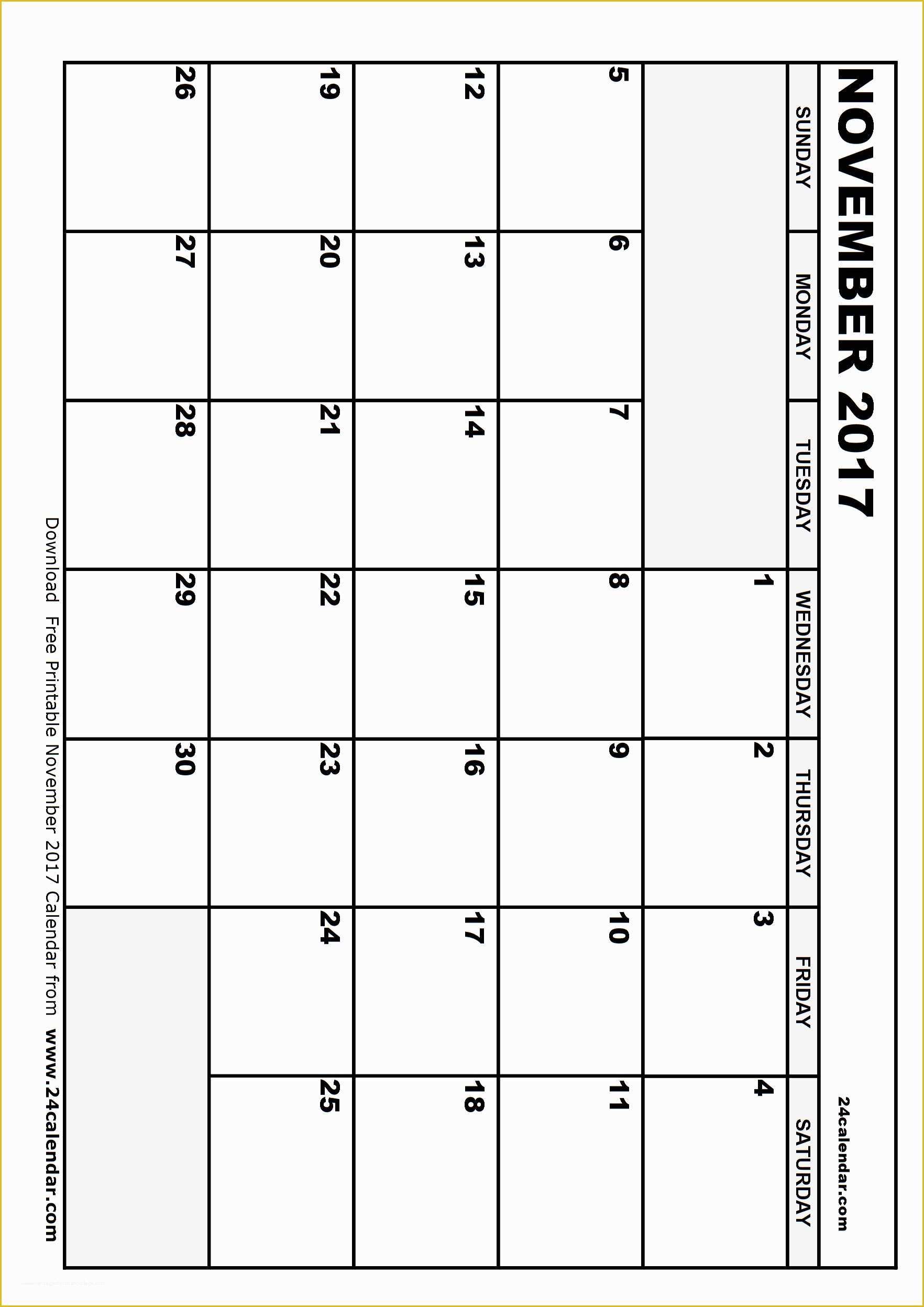 Free Calendar Template 2017 November Of Blank November 2017 Calendar In Printable format