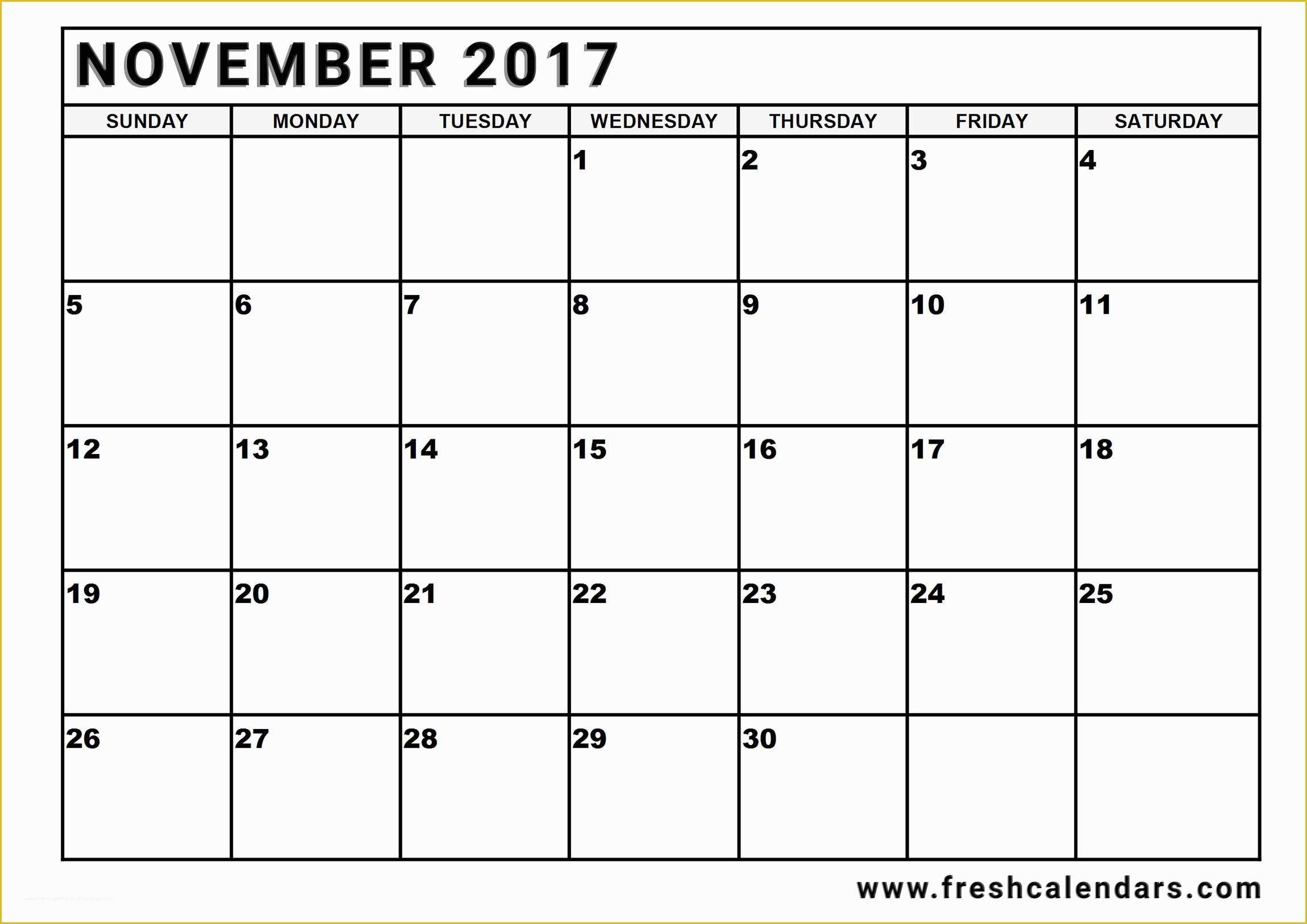 Free Calendar Template 2017 November Of Blank November 2017 Calendar Printable Templates