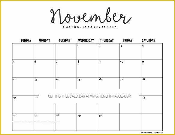 Free Calendar Template 2017 November Of Free November 2017 Calendar Printable Pretty Prints