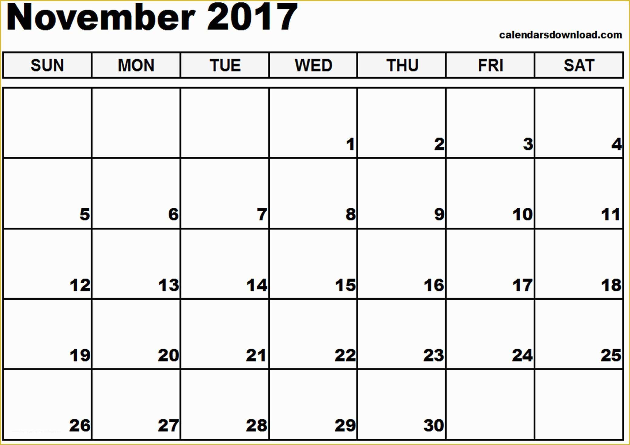 Free Calendar Template 2017 November Of November 2017 Calendar Excel