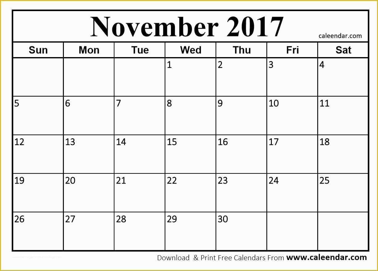 Free Calendar Template 2017 November Of November 2017 Calendar