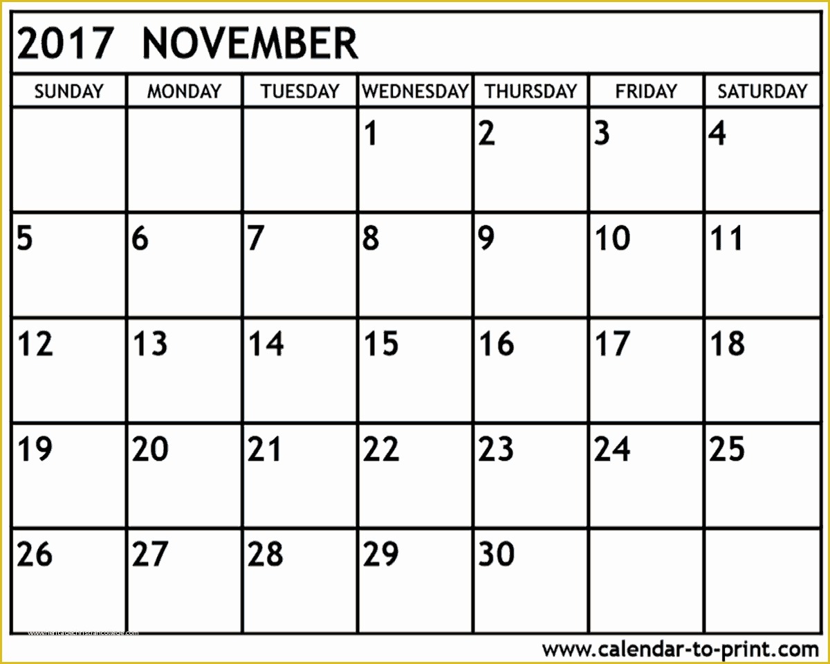 Free Calendar Template 2017 November Of November 2017 Calendar