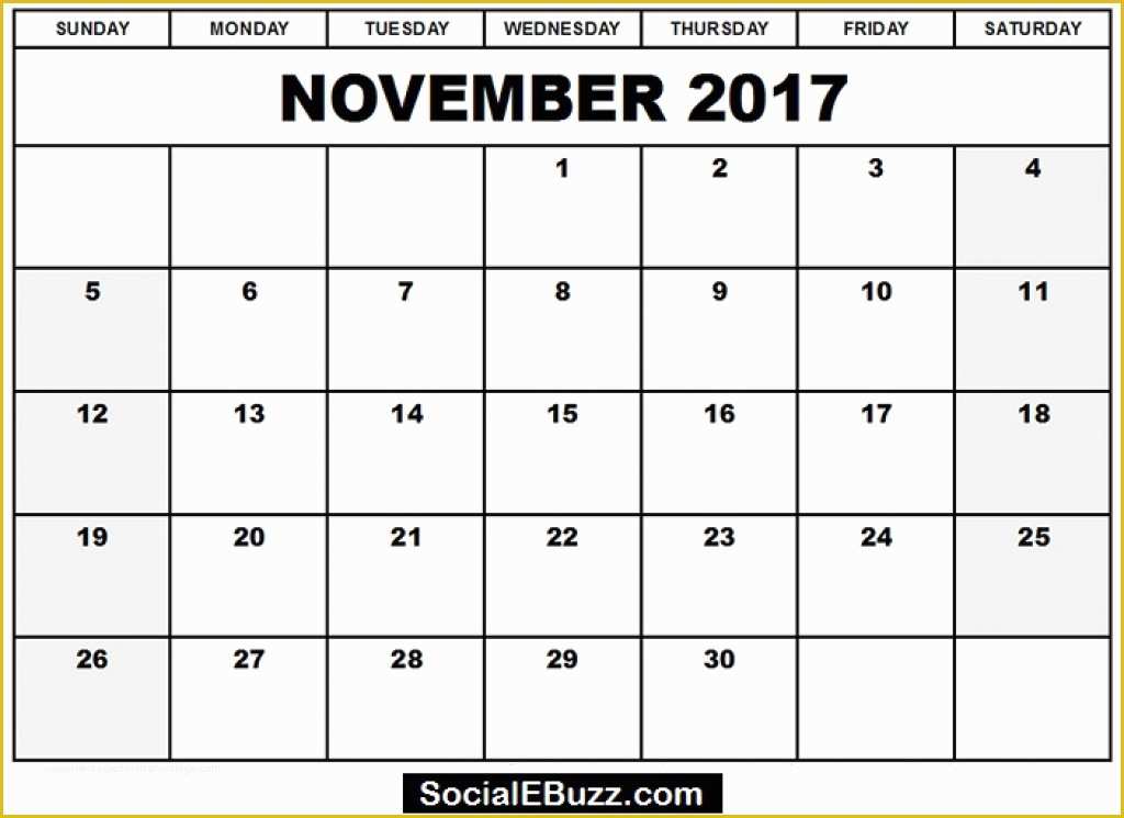 Free Calendar Template 2017 November Of November 2017 Calendar Pdf