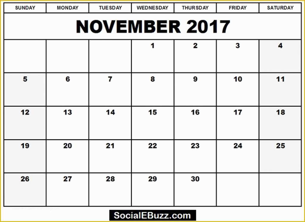 Free Calendar Template 2017 November Of November 2017 Calendar Pdf