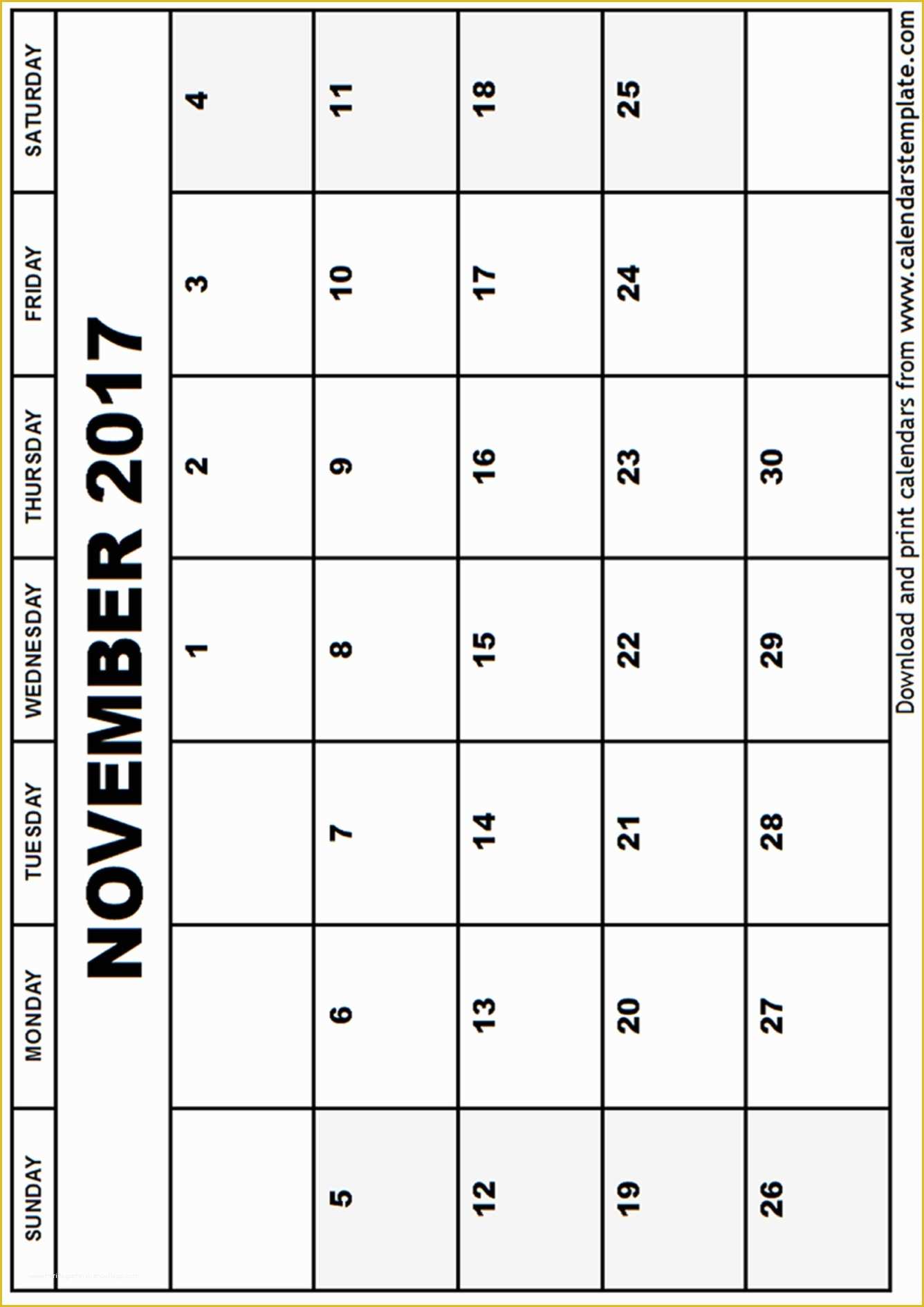 Free Calendar Template 2017 November Of November 2017 Calendar Template